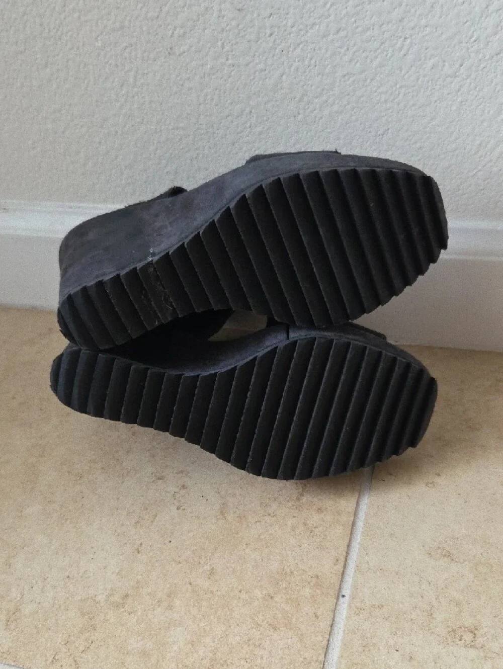 Pedro Garcia Black Leather & Suede Wedge Platform Sandals Velcro 4.5
